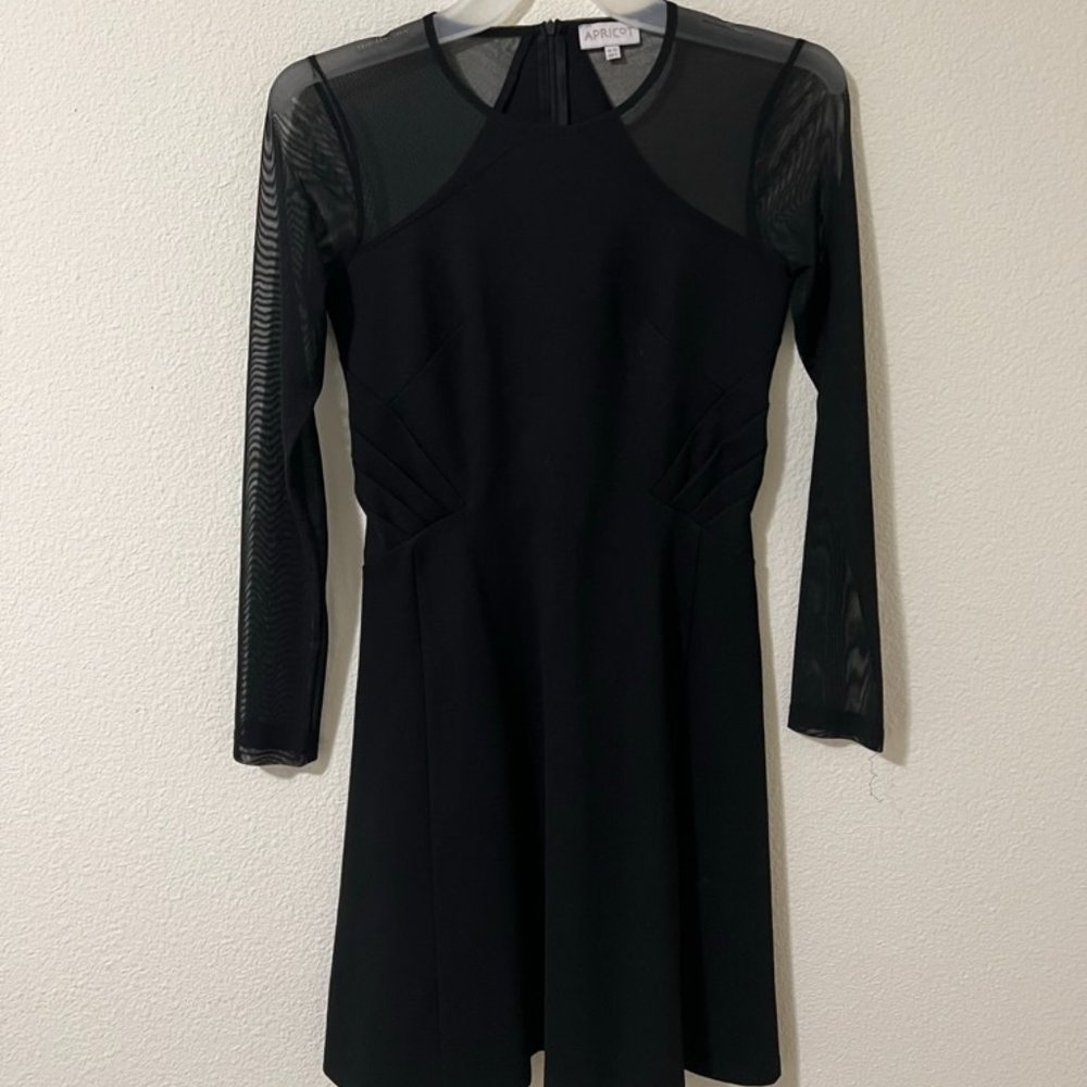 Black cocktail party dress with mess sleeves-M